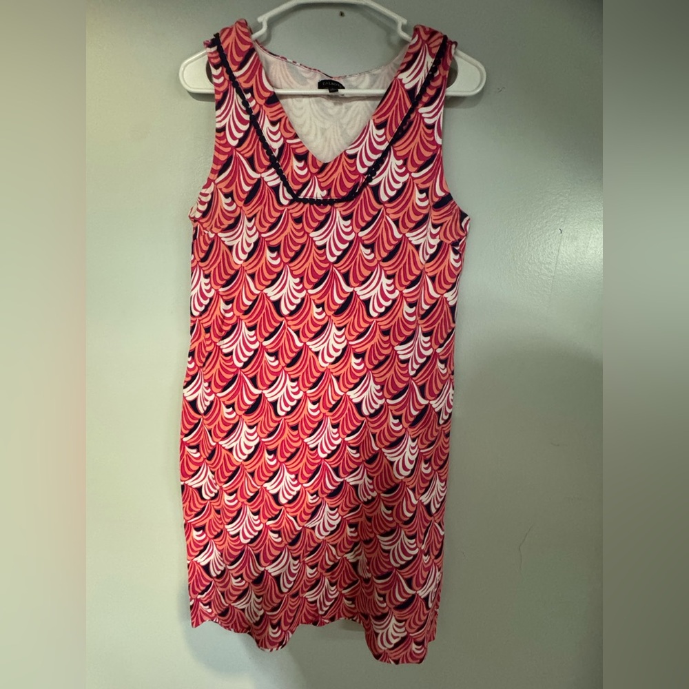 Talbot's Summer Sleeveless V-Neck Geometric‎ Print Dress 100% Cotton Size small